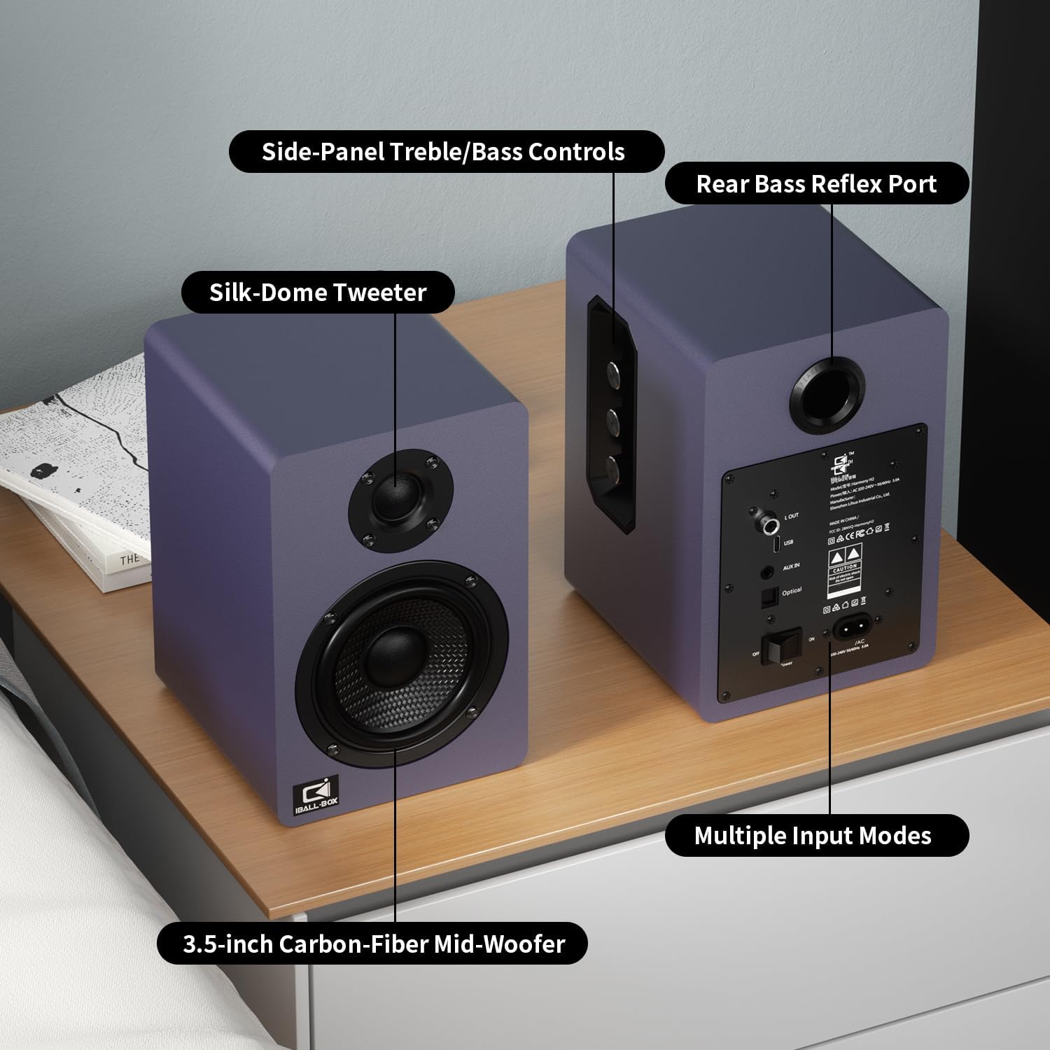 60W Computer Speakers for Desktop PC, DSP, Bluetooth 5.3, 24-Bit Optical, USB-C, AUX, Silk-Dome Tweeter, Carbon-Fiber Driver, Desk Speakers for Laptop/Mac/Monitor, Slate Blue - Image 5