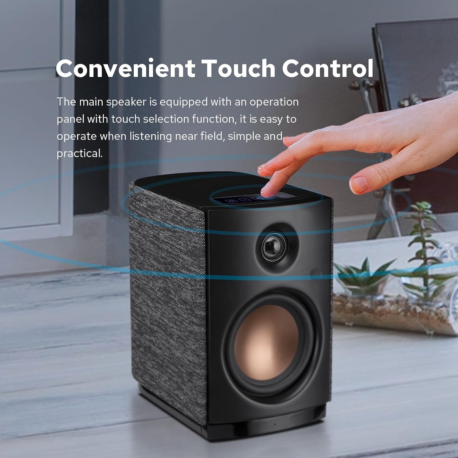 HiVi-Swans OS-10 HiFi Stereo Speakers, Bluetooth 5.0 Active Computer Bookshelf Speakers - 4'' Dynamic Woofer, Powered Desk Speakers 62w RMS with Touch Control for PC/Phone/TV - Black - Image 5