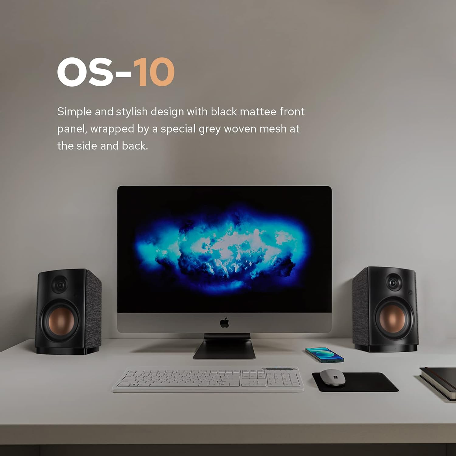 HiVi-Swans OS-10 HiFi Stereo Speakers, Bluetooth 5.0 Active Computer Bookshelf Speakers - 4'' Dynamic Woofer, Powered Desk Speakers 62w RMS with Touch Control for PC/Phone/TV - Black - Image 7