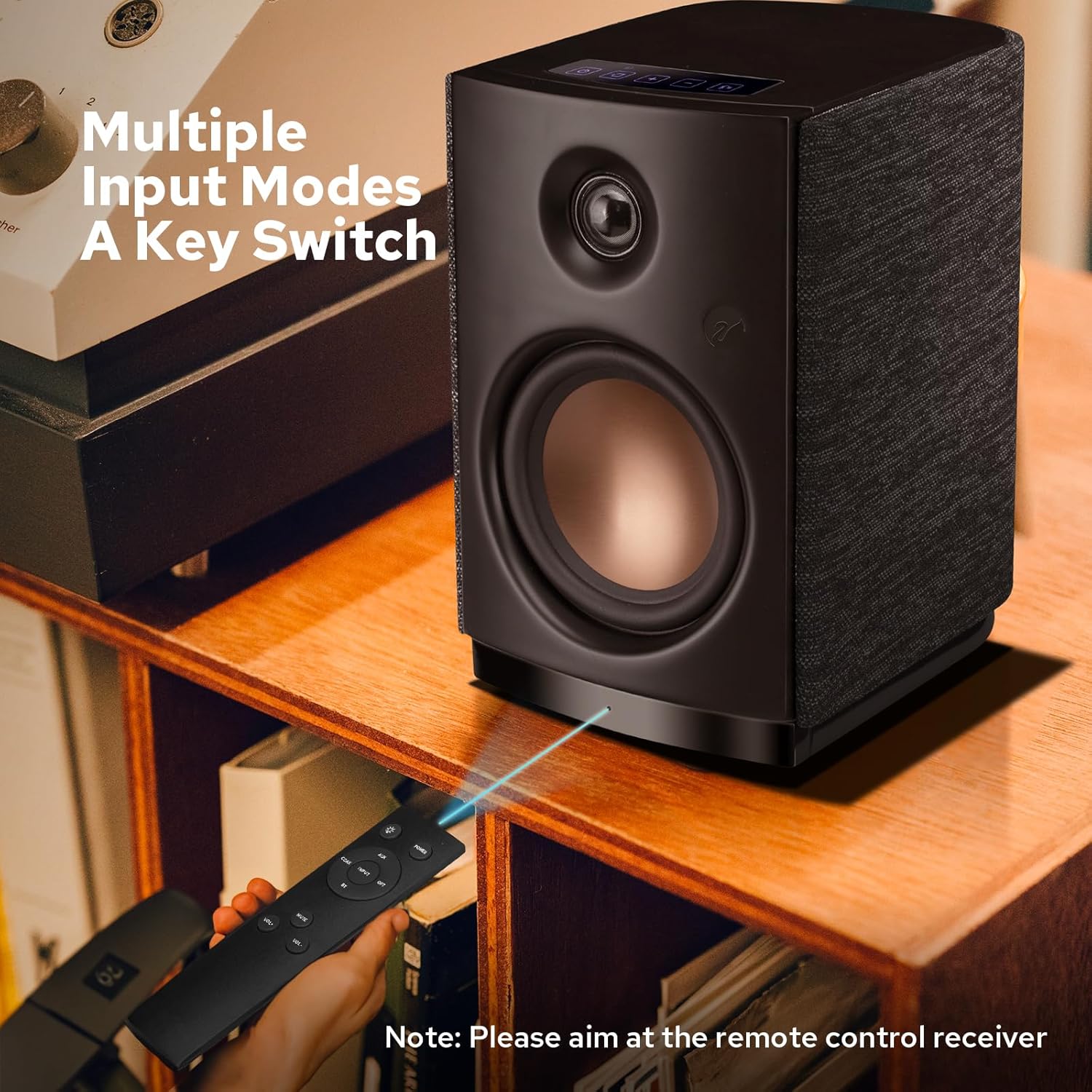 HiVi-Swans OS-10 HiFi Stereo Speakers, Bluetooth 5.0 Active Computer Bookshelf Speakers - 4'' Dynamic Woofer, Powered Desk Speakers 62w RMS with Touch Control for PC/Phone/TV - Black - Image 9
