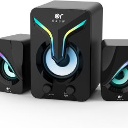 OROW Computer Speakers,Mini PC Speakers with Subwoofer,2.1 Desktop Speaker with RGB Lights,USB Powered, Stereo Sound,Gaming Speakerwith 3.5mm Aux Cable for Monitor/Laptop/Tablet(S212)