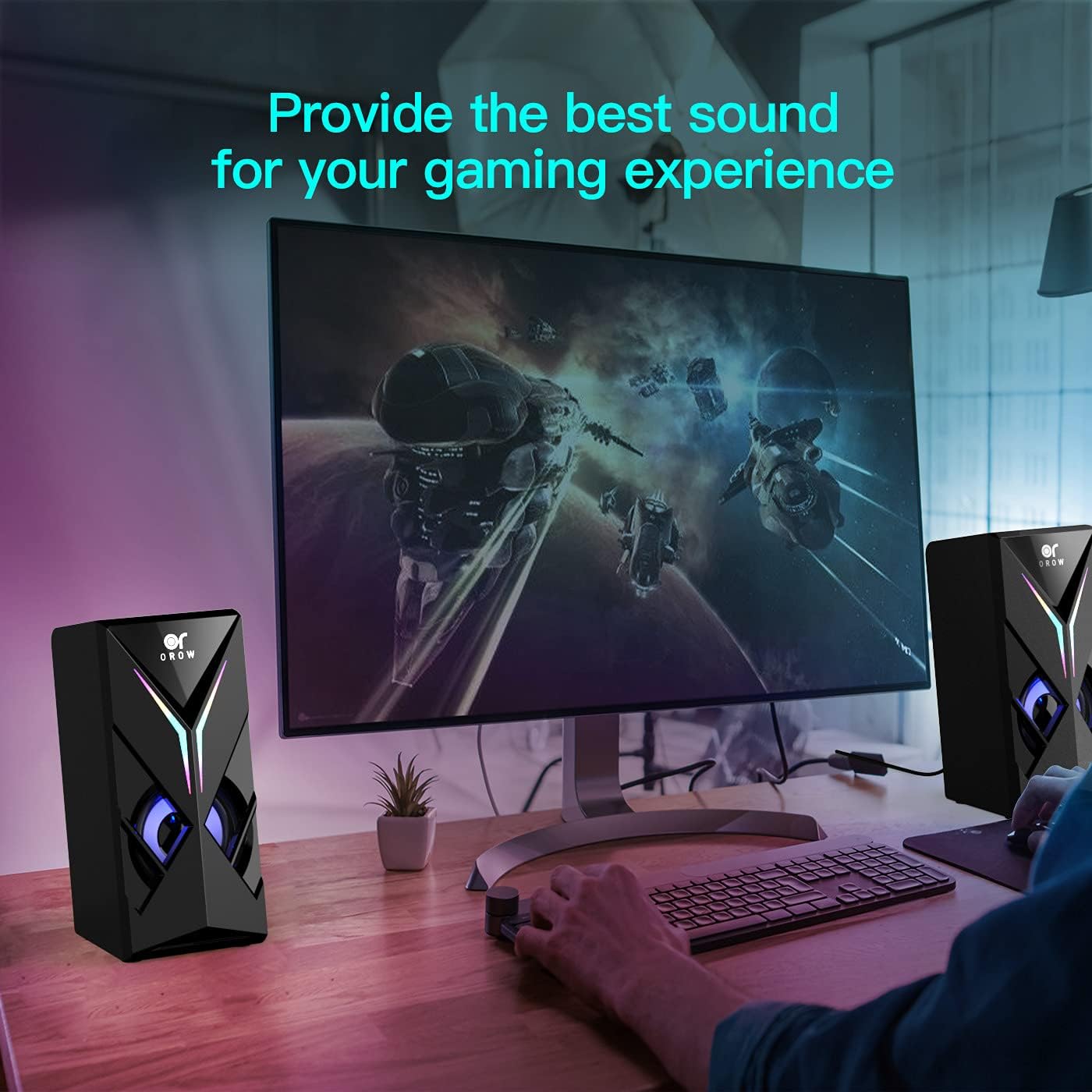 OROW 10W RGB Computer Speakers with Volume Control, Colorful LED Gaming Speakers for PC/Desktop/Laptop/Monitor, 3.5mm Aux Input, Lights On/Off Option (S201) - Image 6