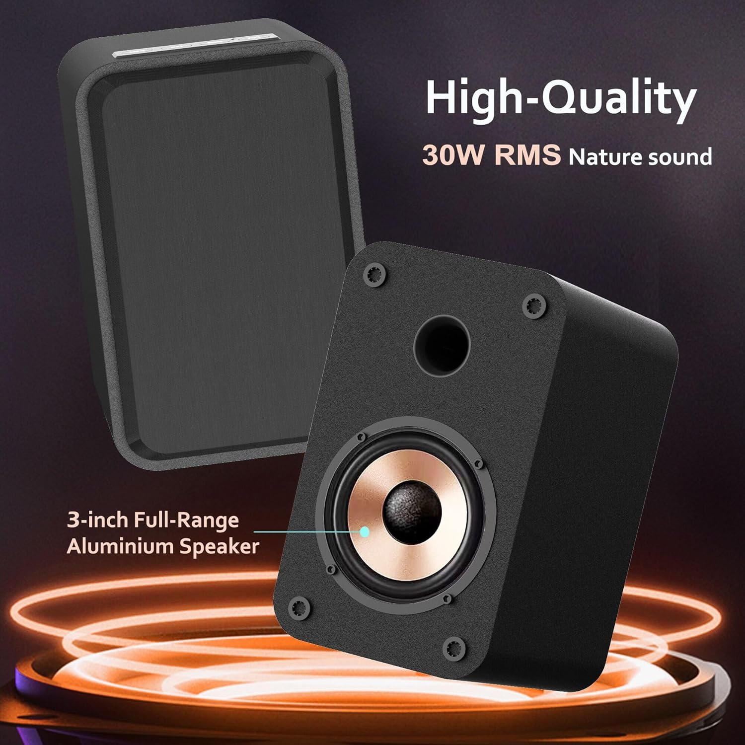 LONPOO Blueooth Computer Speakers for Desktop PC and Laptop, Plug-N-Play, 30W RMS Active Bookshelf Speaker with 3-Inch Full Range Speaker,Support USB Playback,Aux-in and 3.5mm Earphone Port - Image 4