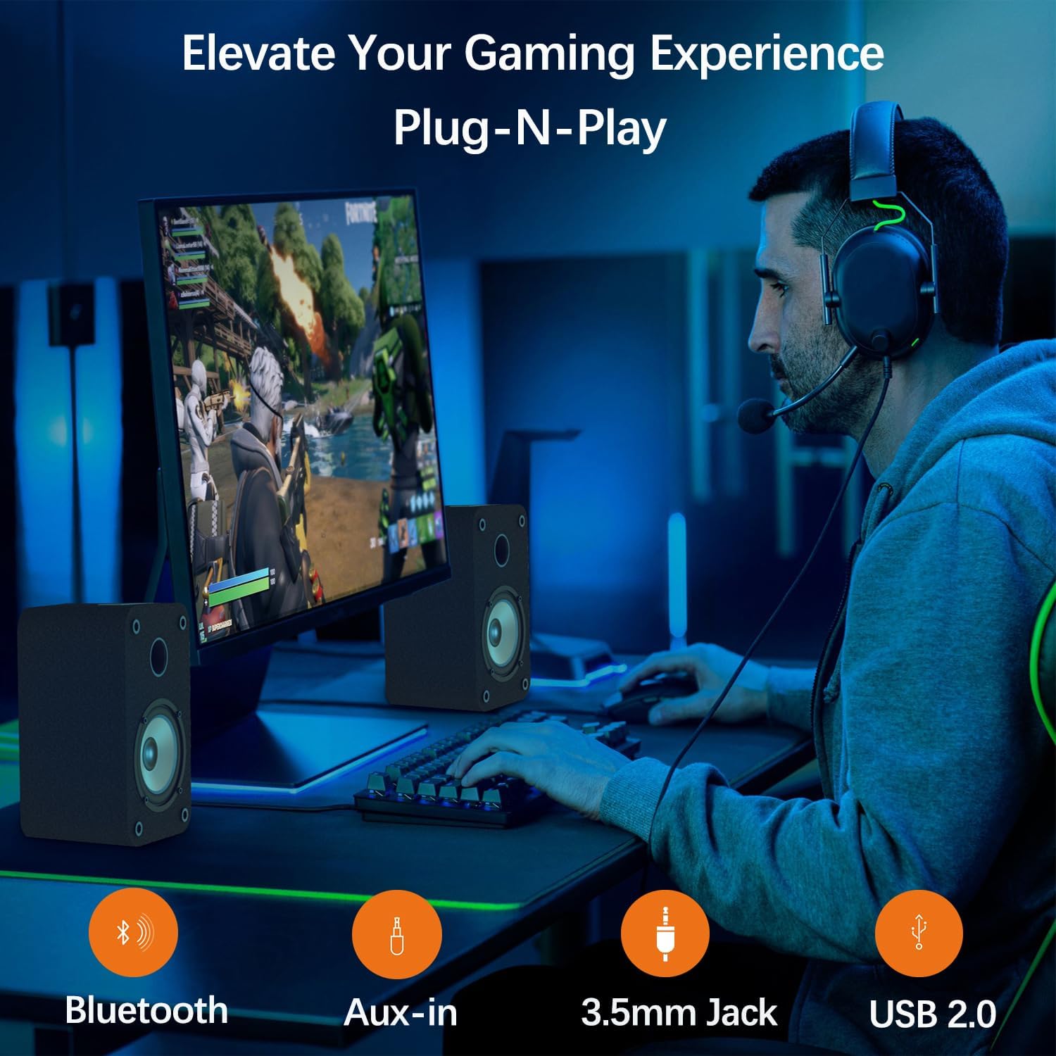 LONPOO Blueooth Computer Speakers for Desktop PC and Laptop, Plug-N-Play, 30W RMS Active Bookshelf Speaker with 3-Inch Full Range Speaker,Support USB Playback,Aux-in and 3.5mm Earphone Port - Image 2