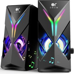 OROW 10W RGB Computer Speakers with Volume Control, Colorful LED Gaming Speakers for PC/Desktop/Laptop/Monitor, 3.5mm Aux Input, Lights On/Off Option (S201)