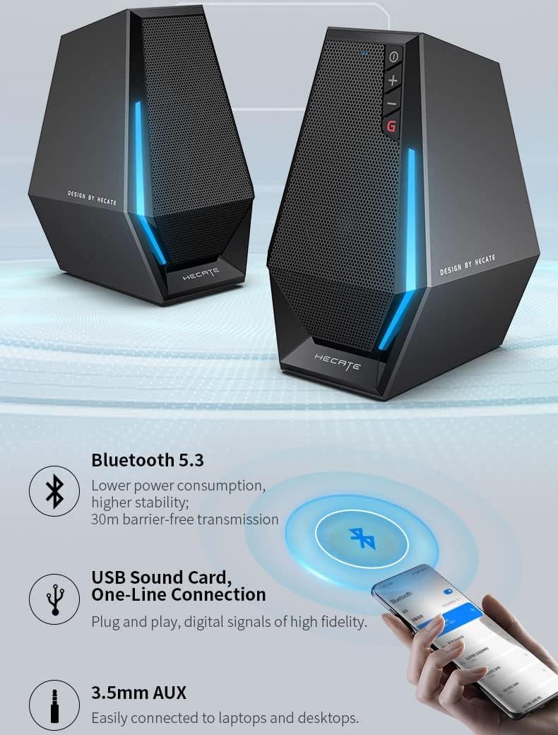 Edifier G1500 Computer Speakers, Hecate Gaming Speakers with RGB, Bluetooth 5.3, USB Input, 3.5mm AUX Input Supported, Black - Image 4