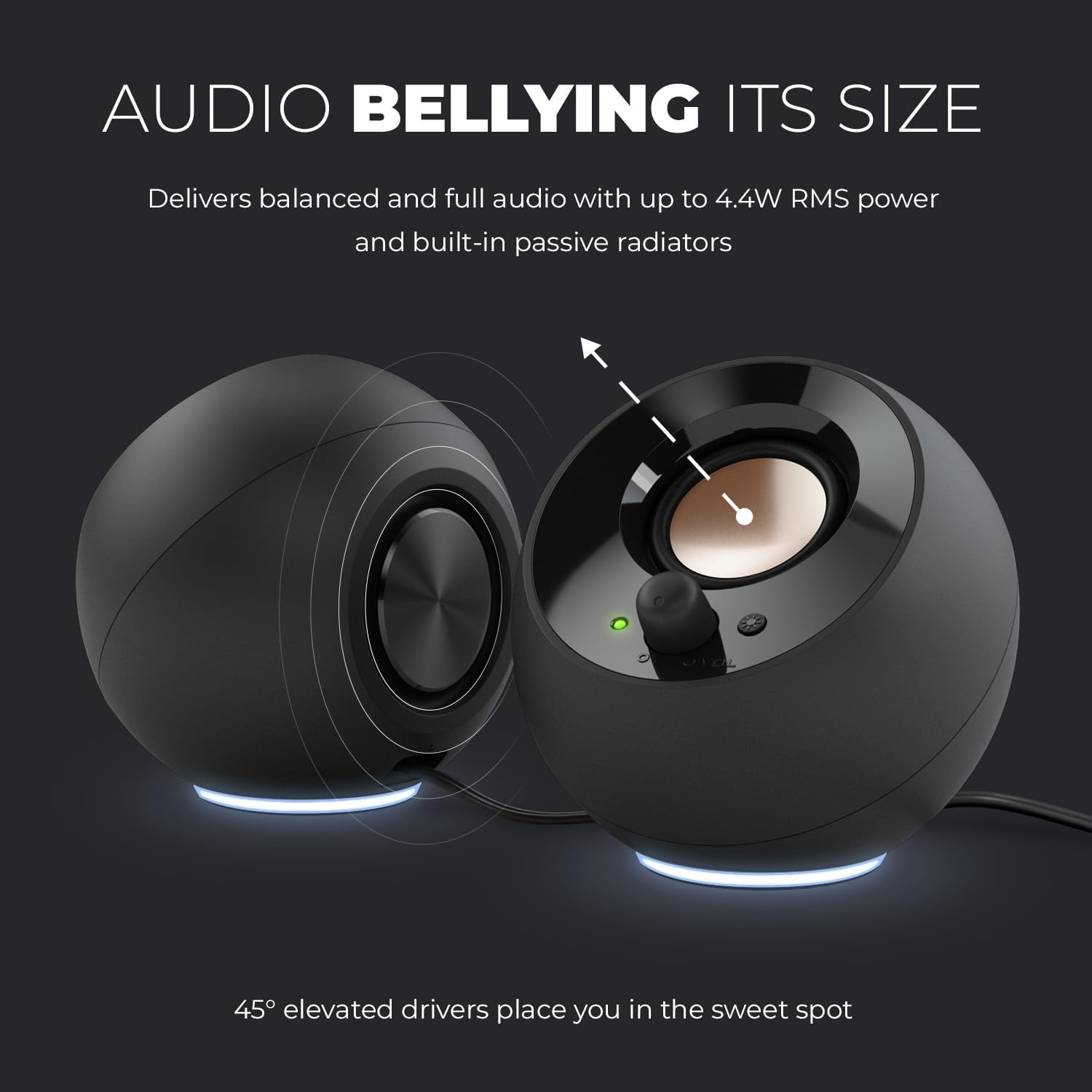 CREATIVE Pebble SE Minimalist 2.0 USB-C Powered PC Speakers with RGB Lighting?, 3.5 mm AUX-in, Up to 4.4W RMS Power for Computers and Laptops (White) - Image 5