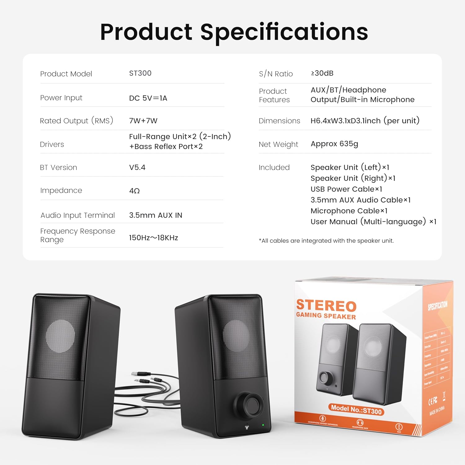Computer Speakers with Bluetooth 5.4, 14W Bass Reflex Stereo PC Speakers with 15° Tilted Design, USB Powered & AUX Inputs, Built-in Mic & Headphone Jack for Desktop, Laptop, and Phones - Image 8