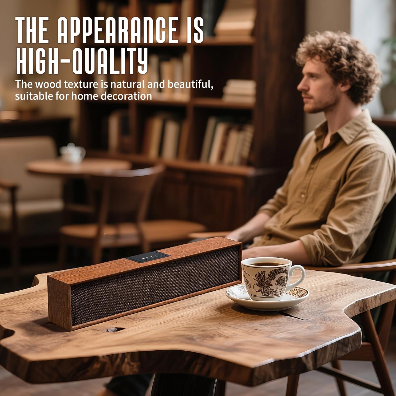 Retro Computer Speakers - Wooden Sound Bar with Bluetooth 5.3 & USB Connectivity | Universal Compatibility for PC, Desktop, Laptop, Monitor, Tablet & Smartphone - Image 3
