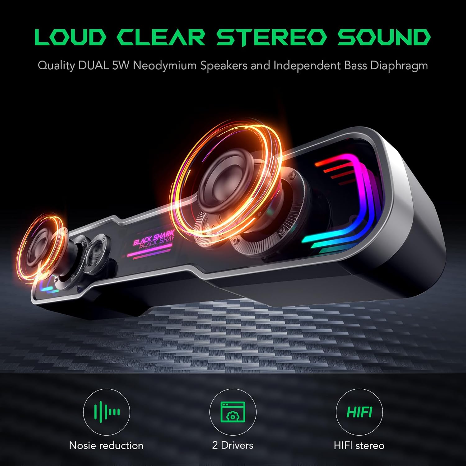 Black Shark Bluetooth Computer Speakers for Desktop, Dynamic Multi-Layer RGB Lighting Gaming PC Speaker with Deep Bass, USB C/USB Powered Sound-bar for Computer Desktop PC Monitor Laptop (BS-SP1) - Image 2