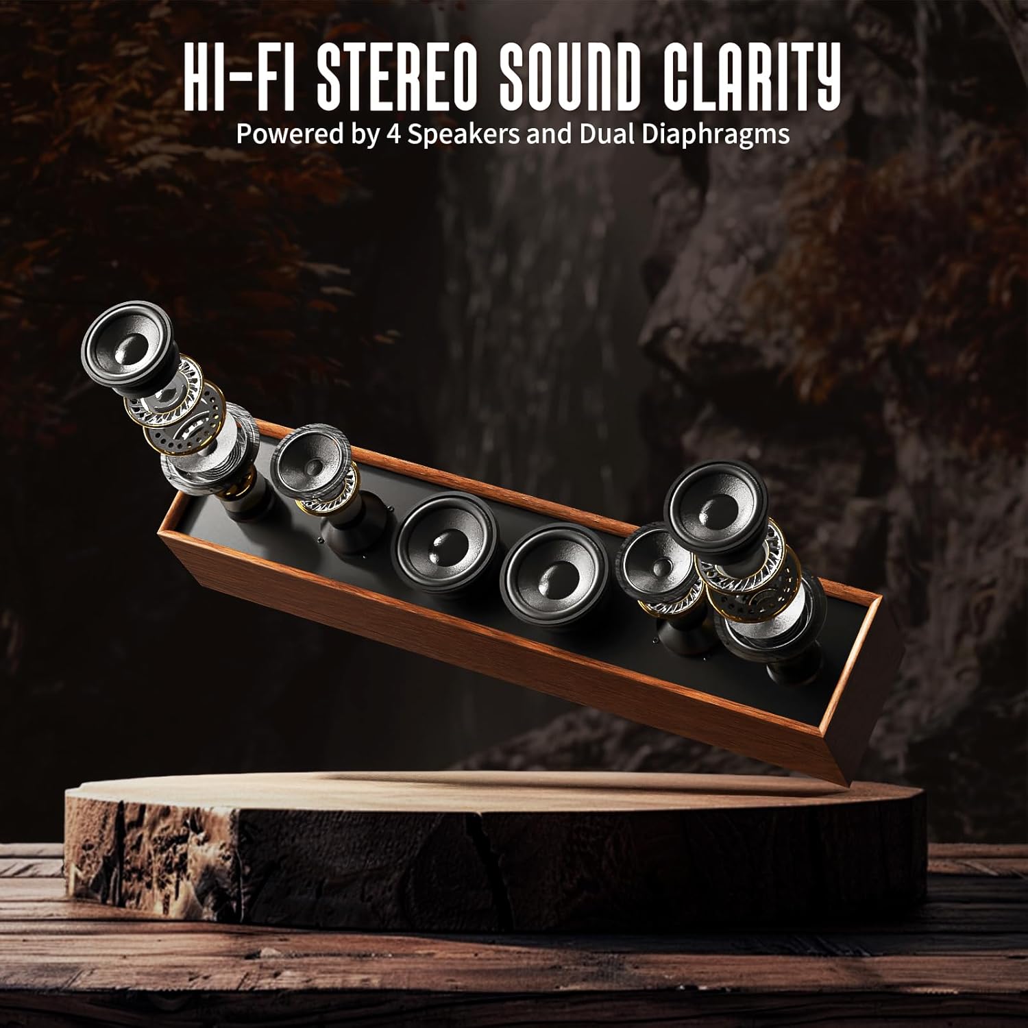 Retro Computer Speakers - Wooden Sound Bar with Bluetooth 5.3 & USB Connectivity | Universal Compatibility for PC, Desktop, Laptop, Monitor, Tablet & Smartphone - Image 2