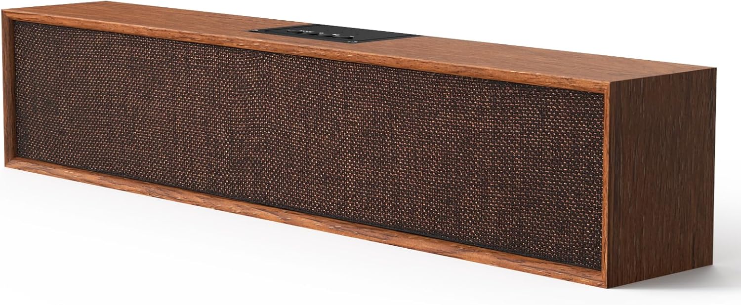 Retro Computer Speakers - Wooden Sound Bar with Bluetooth 5.3 & USB Connectivity | Universal Compatibility for PC, Desktop, Laptop, Monitor, Tablet & Smartphone