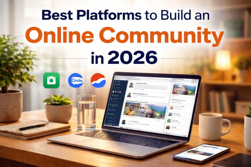 Person using a laptop to browse an online community at home
