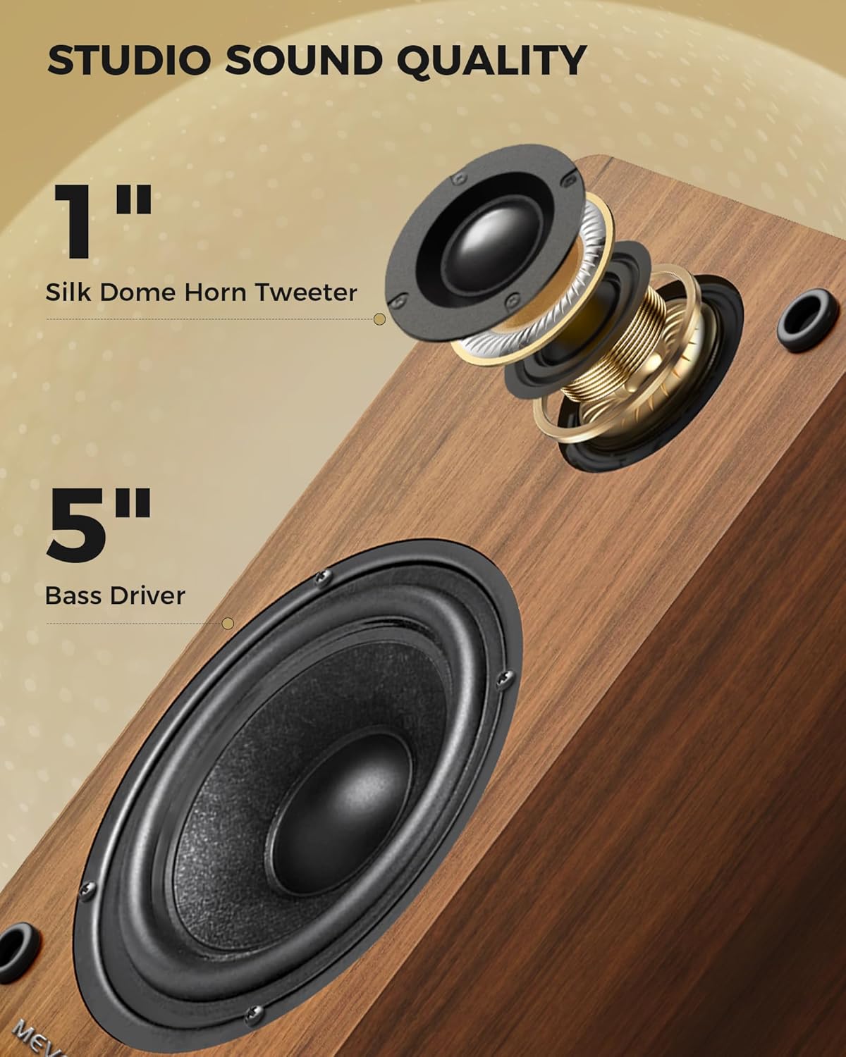 Active Bookshelf Speakers 36W RMS - BT 5.4 Wireless Speaker with 5 Inch Woofer, Silk Dome Tweeter PC Speakers - USB Digital Audio Studio Monitors Bass & Treble Adjust AUX Input for Record Player TV - Image 2