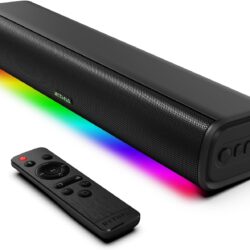 Rythflo Sound Bar for Smart TV, 16'/60W Soundbar with Impactful Bass, Dynamic Light and Remote Control, Wall Mountable TV Speakers with Bluetooth/Optical/3.5MM AUX for Gaming/PC/Projector
