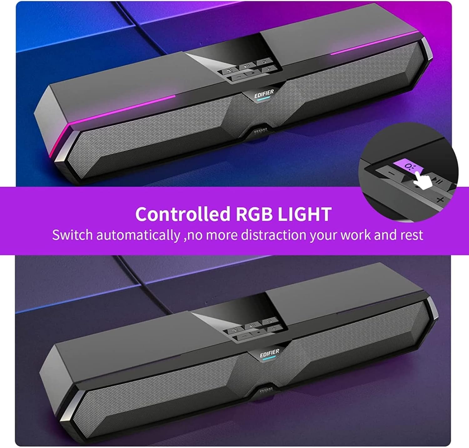 Edifier MG300 Computer Sound Bar: Loud Speakers with Deep Bass - Switch RGB Built-in Microphone for Gaming Speakers Wireless Bluetooth 5.3 & USB Adapter PC Sound Bar for Desktop - Image 6