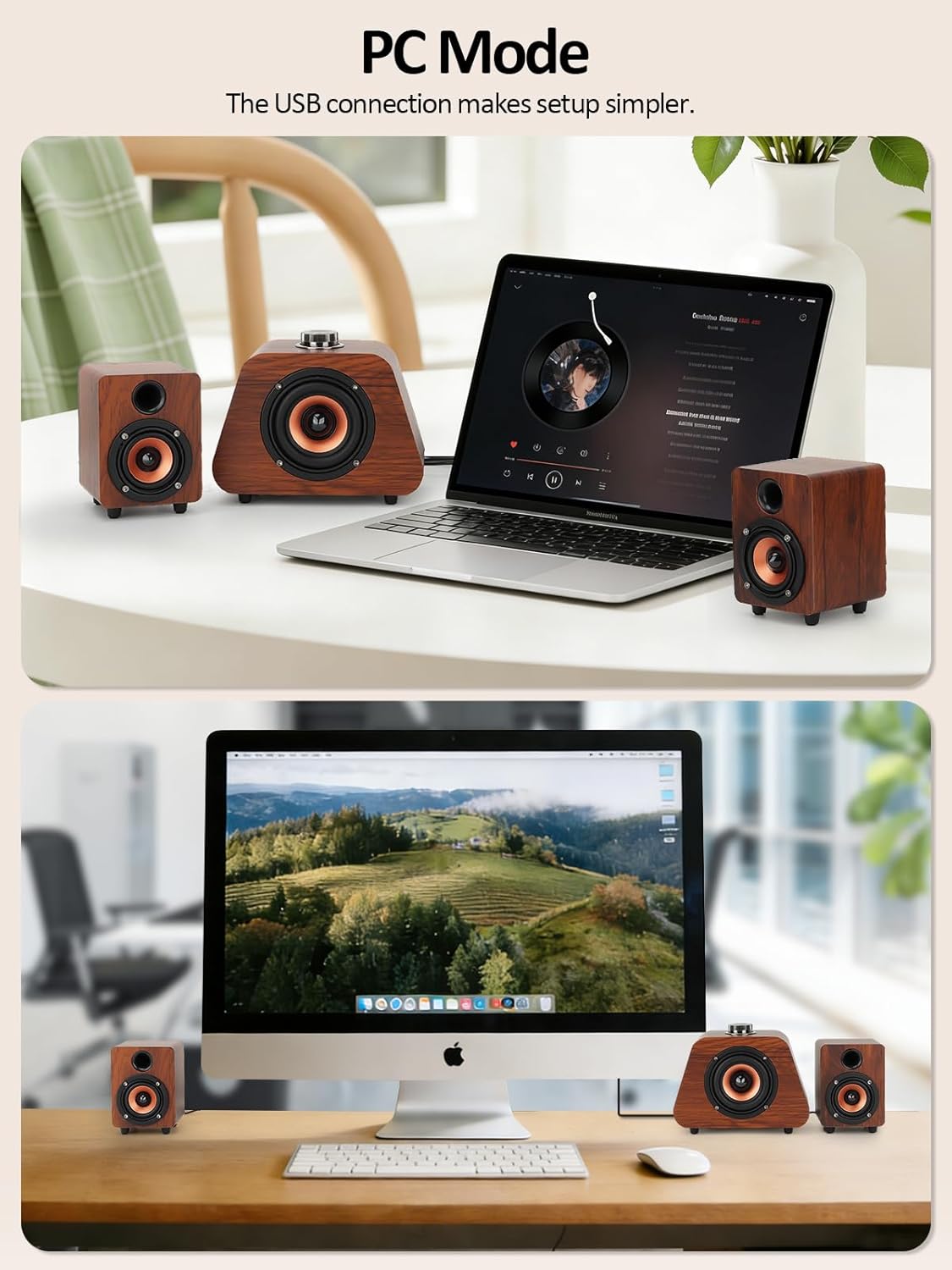 Computer Speakers, Mini PC Speaker with subwoofer,2.1 USB Powered Desktop Speakers, Bluetooth 5.0 and RCA Input pc Speakers for Desktop, Laptops, Phonograph, Phones, Tablets(K02) (Brown) - Image 4