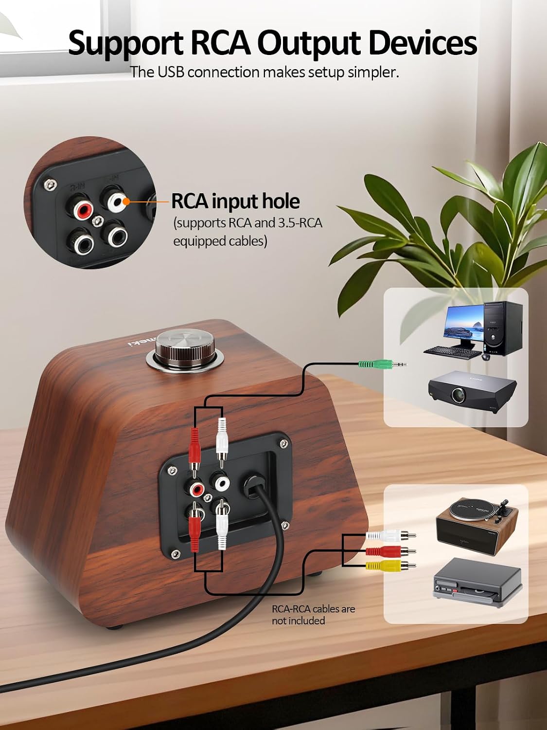 Computer Speakers, Mini PC Speaker with subwoofer,2.1 USB Powered Desktop Speakers, Bluetooth 5.0 and RCA Input pc Speakers for Desktop, Laptops, Phonograph, Phones, Tablets(K02) (Brown) - Image 6