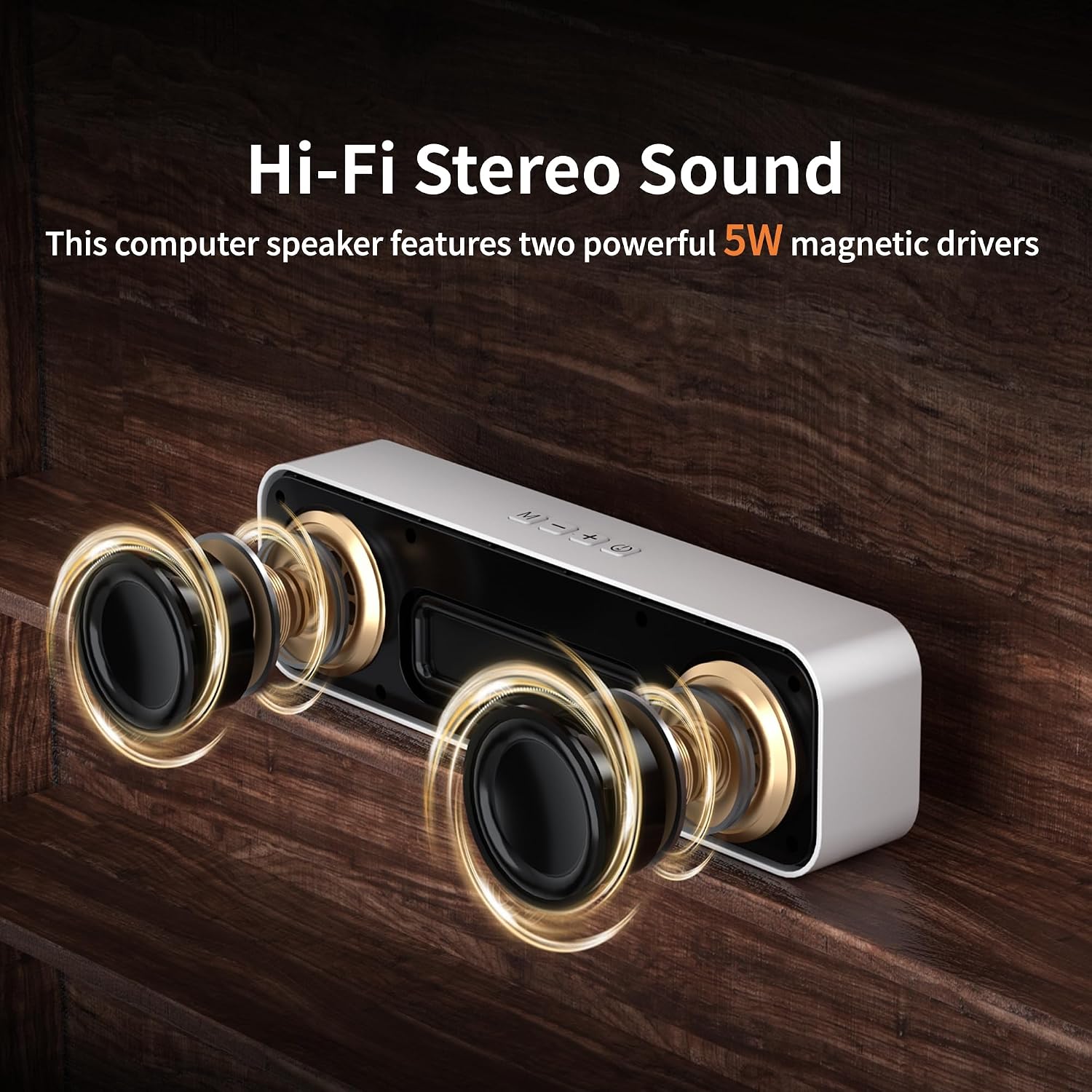 Computer Speakers for Desktop PC,USB Powered & Plug and Play,with Bluetooth 5.3/3.5mm AUX Input,Small Bluetooth Speakers with Stereo Sound Fit Under the Monitor for Office Work, Gaming, Music - Image 2