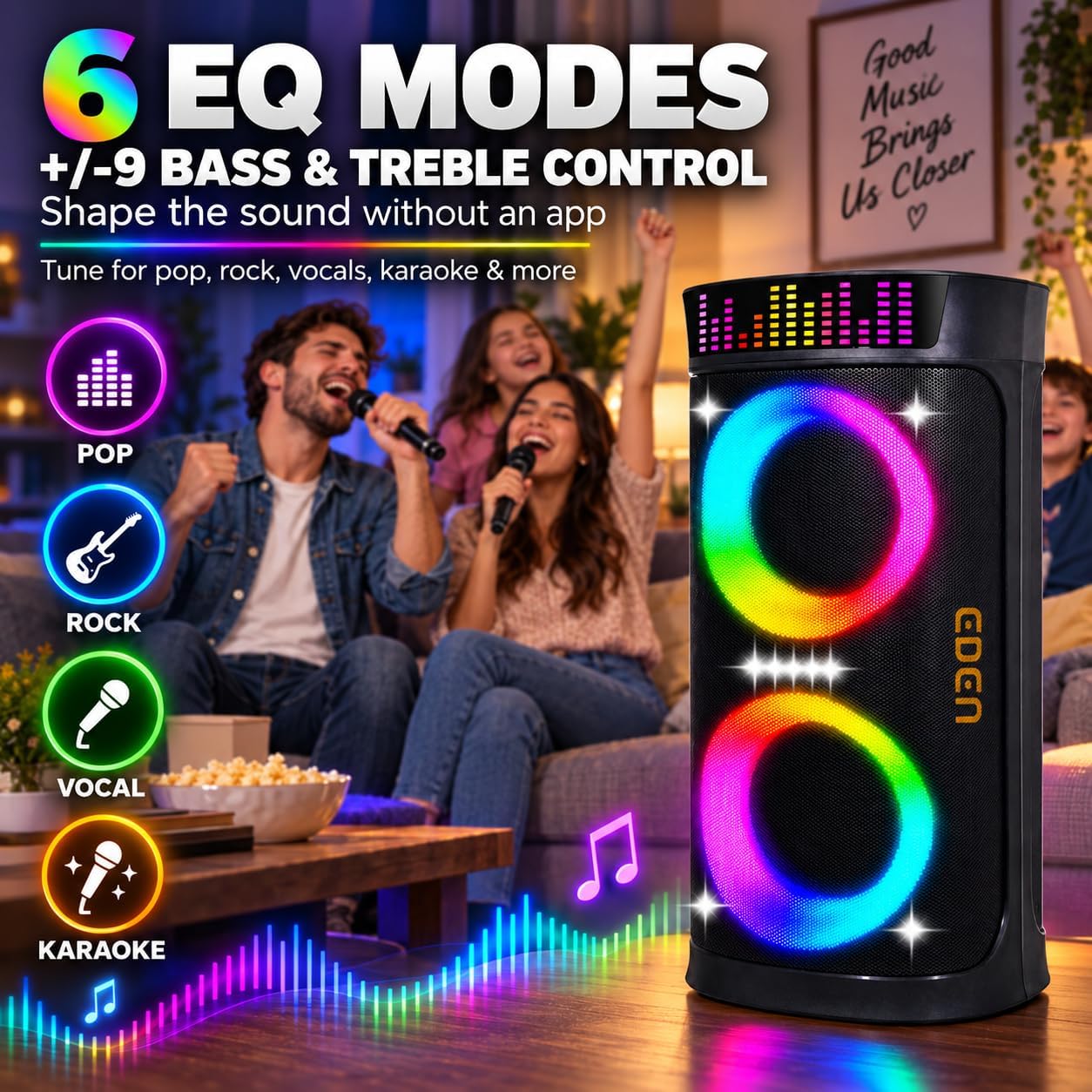 200W Party Speaker, Dual 6.5" Woofers, 6 EQ, Karaoke, Outdoor, Families - Image 3
