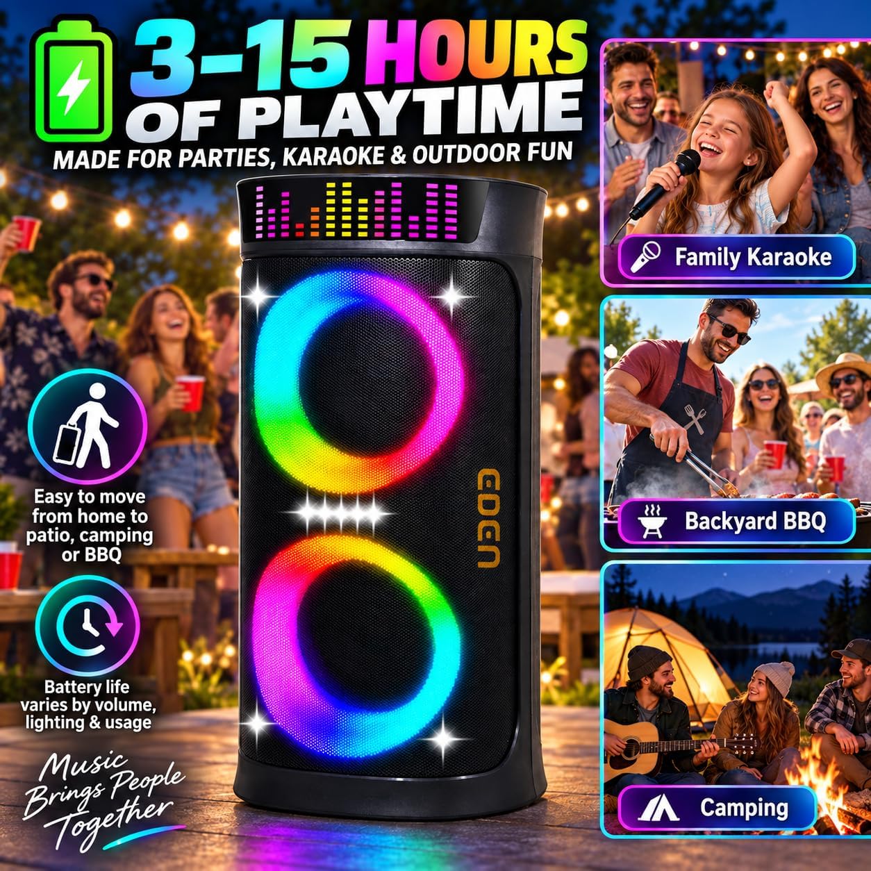 200W Party Speaker, Dual 6.5" Woofers, 6 EQ, Karaoke, Outdoor, Families - Image 5