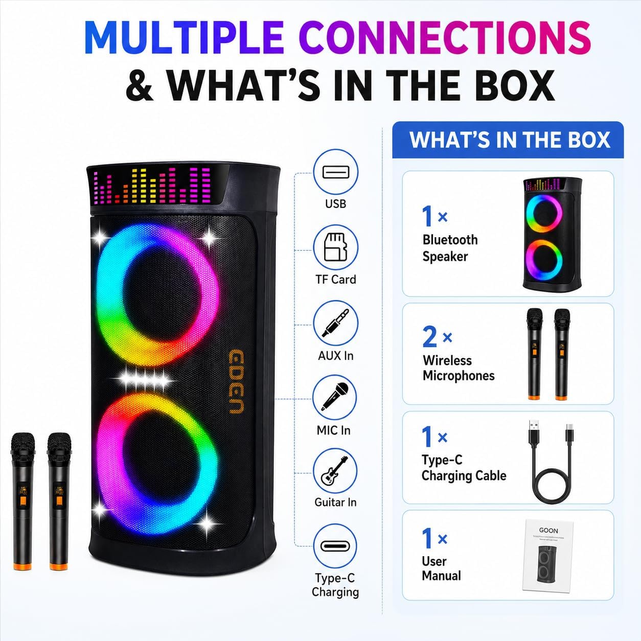 200W Party Speaker, Dual 6.5" Woofers, 6 EQ, Karaoke, Outdoor, Families - Image 7