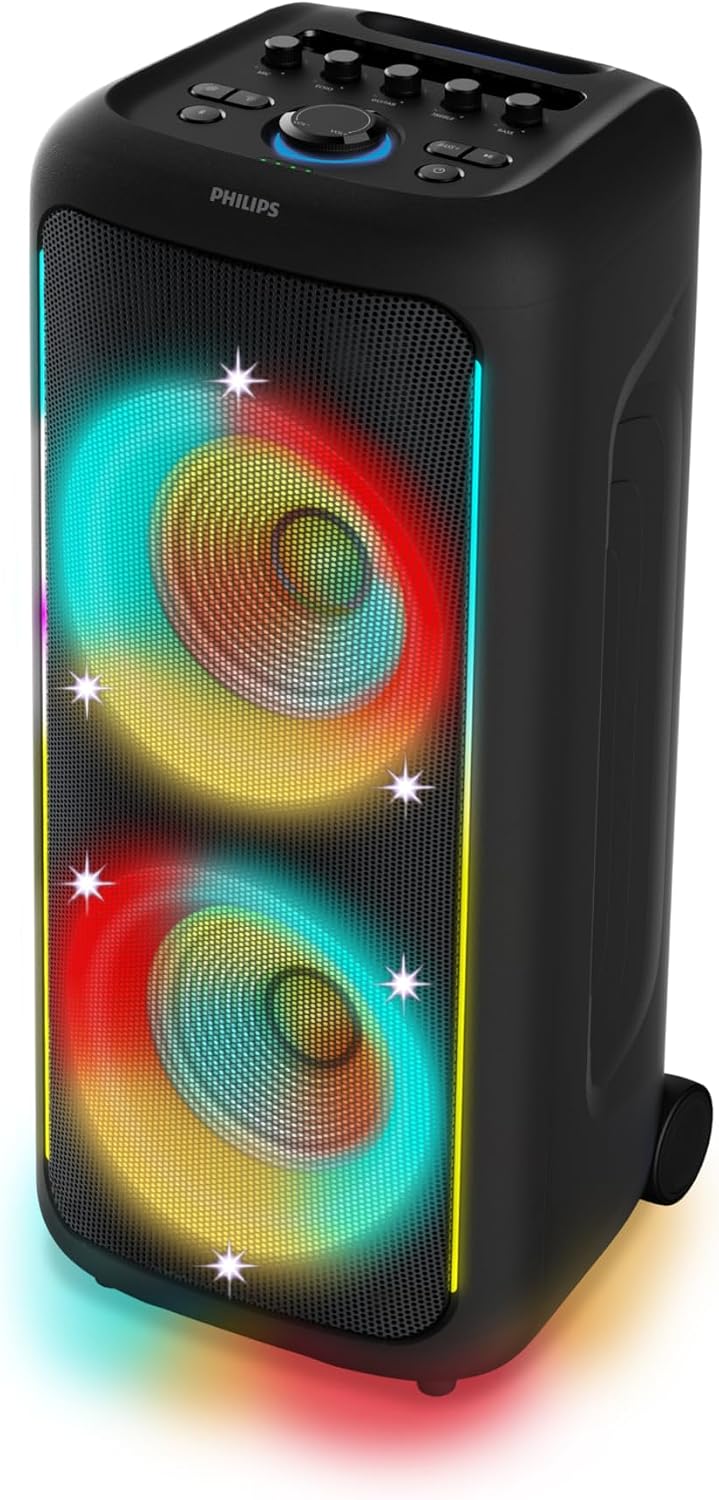 Philips TAX5000 Bluetooth Party Speaker with Dual 8" Woofers - 14HR Playtime, 200W Max Power, TWS, Auracast - Black