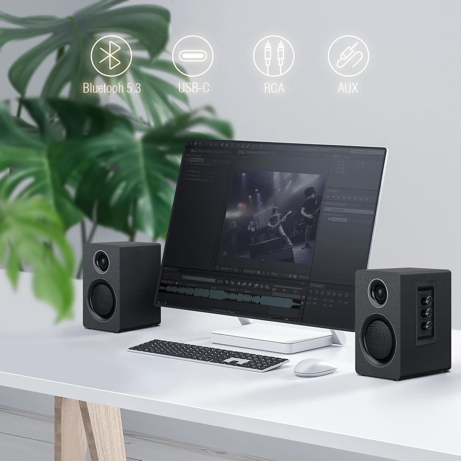 Computer Speakers, Bluetooth 5.3, USB-C, AUX/RCA, 3-Inch Woofer, Black - Image 4