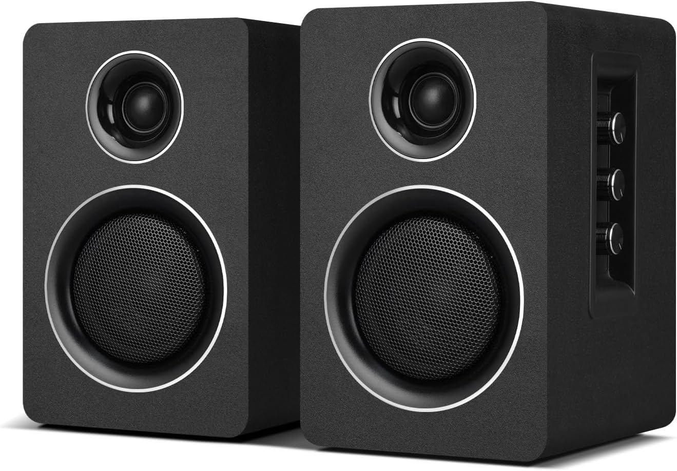 Computer Speakers, Bluetooth 5.3, USB-C, AUX/RCA, 3-Inch Woofer, Black